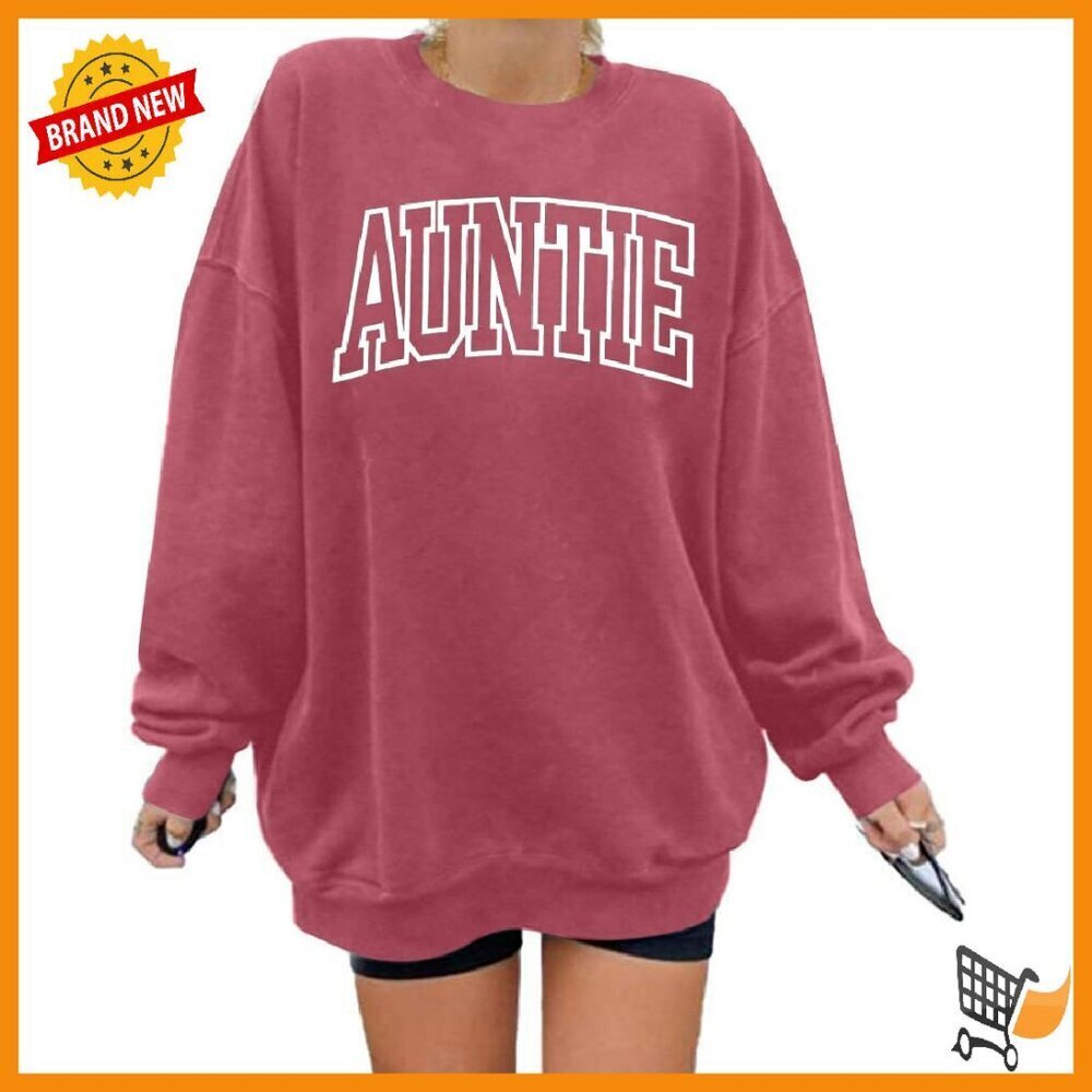 Oversized Auntie Graphic Sweatshirt, Cotton Blend, Crewneck Pullover